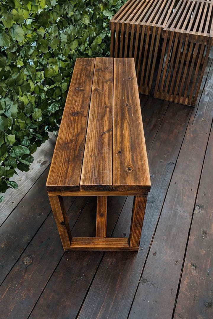 木製　杉　無垢材　ウォルナット色ベンチ チェアー　椅子　シンプルサイドテーブル