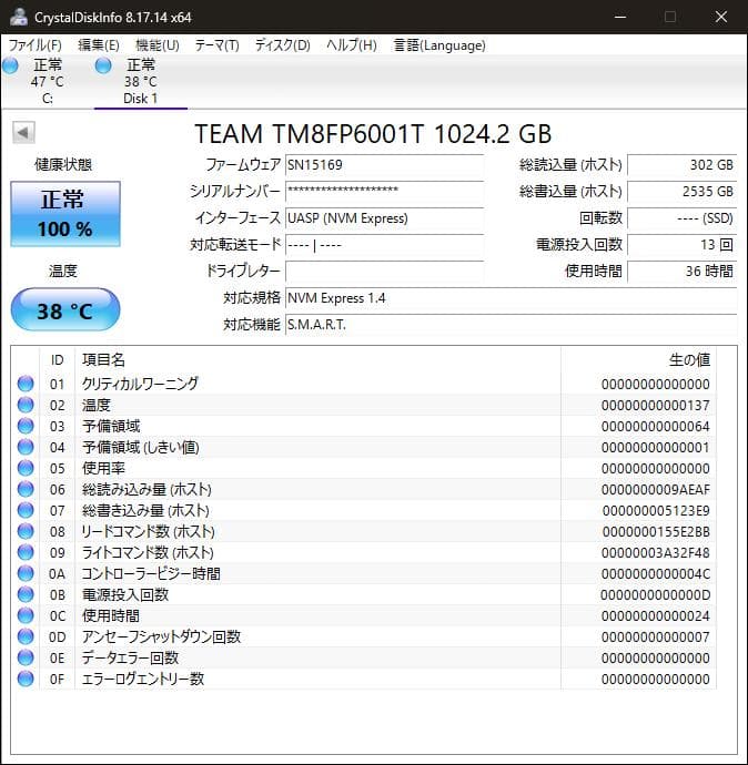 使用時間わずか36時間 Team M.2 SSD 1TB 動作確認済