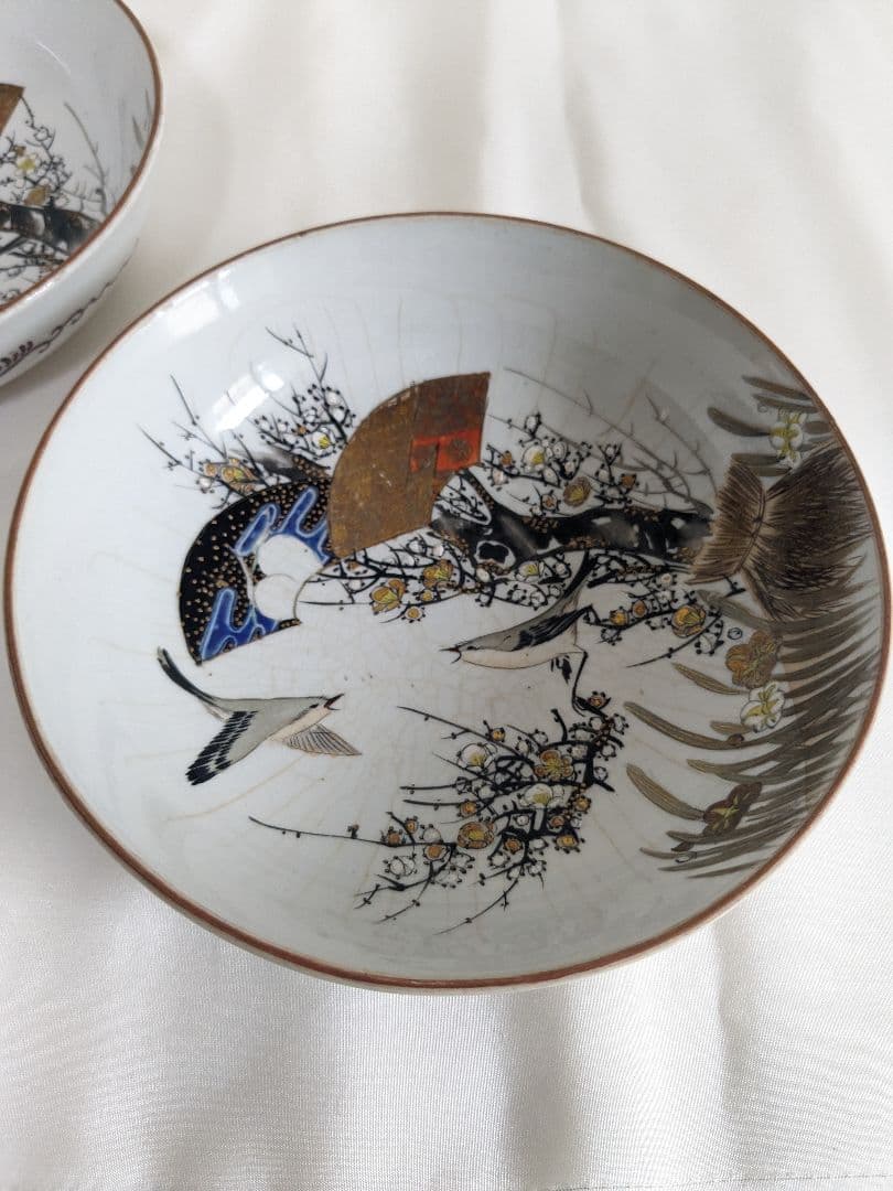 【希少】 九谷焼 井出製 金彩 花鳥風月 古食器 お皿 6枚