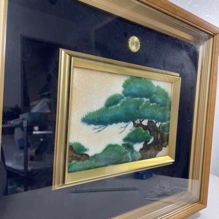 ★502 七宝焼 絵皿 額 老松 縁起物 七宝額