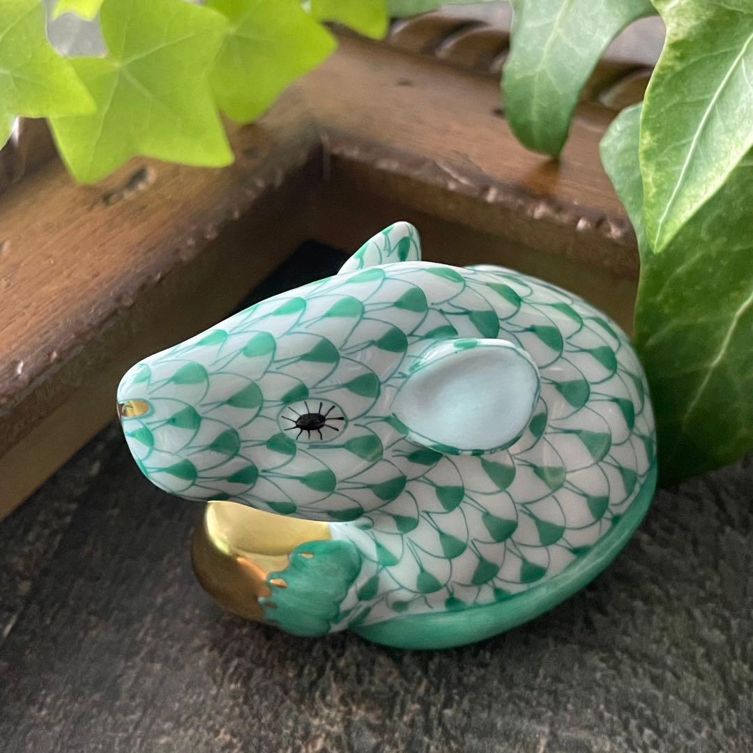 HEREND ゾディアック　十二支フィギュリン　グリーン　ネズミ