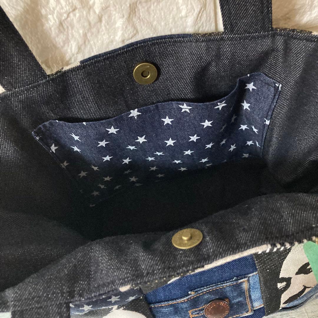 パッチワーク　デニムリメイクバッグ　Mサイズ