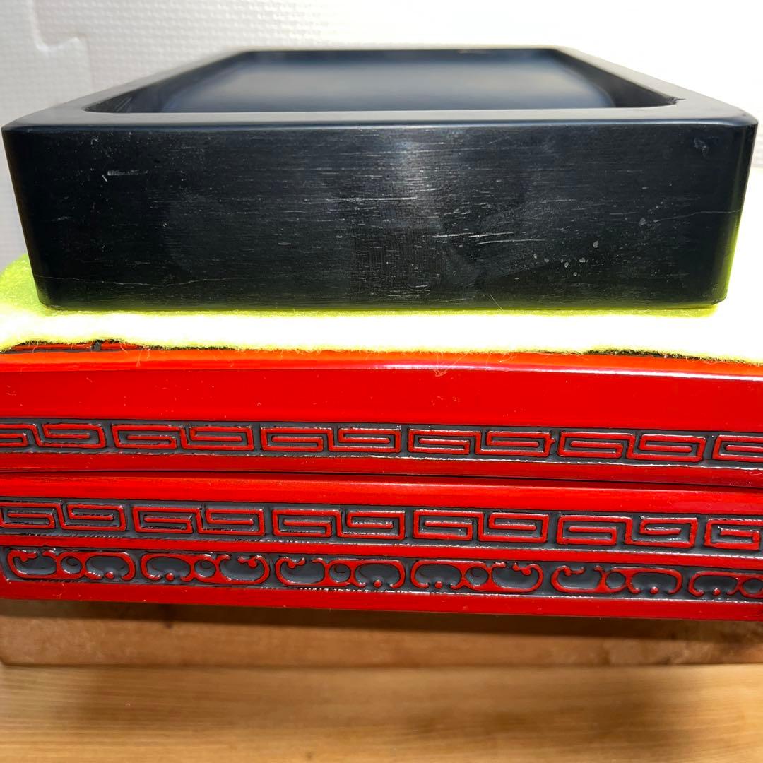 ⭕️雨端硯　唐硯　12代雨宮弥兵衛　四六寸大　海深さ23mm 仙台堆朱箱　工芸品