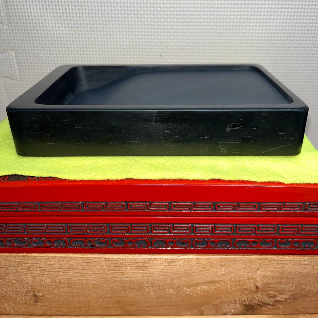 ⭕️雨端硯　唐硯　12代雨宮弥兵衛　四六寸大　海深さ23mm 仙台堆朱箱　工芸品