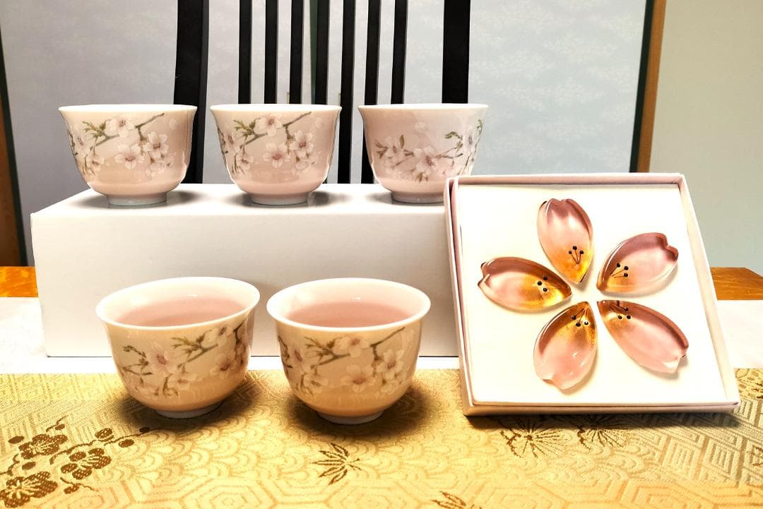 【稀少！】庫山窯　美濃焼　《桜セット》　琳派　湯呑　お茶碗　箸置き　茶道具　懐石