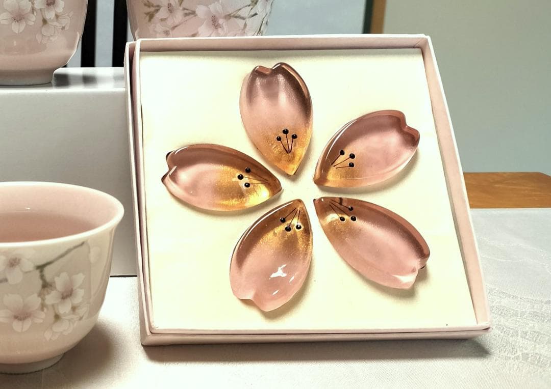 【稀少！】庫山窯　美濃焼　《桜セット》　琳派　湯呑　お茶碗　箸置き　茶道具　懐石