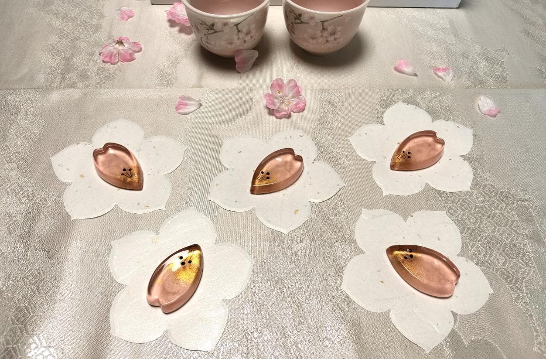 【稀少！】庫山窯　美濃焼　《桜セット》　琳派　湯呑　お茶碗　箸置き　茶道具　懐石