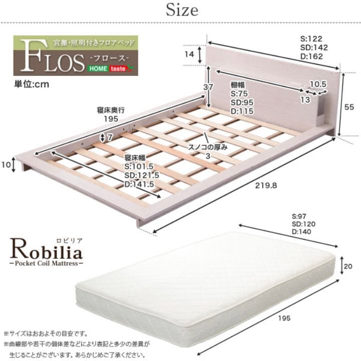 《新品》宮棚·照明付きフロアベッド＋マットレスSET★ シングルベッド