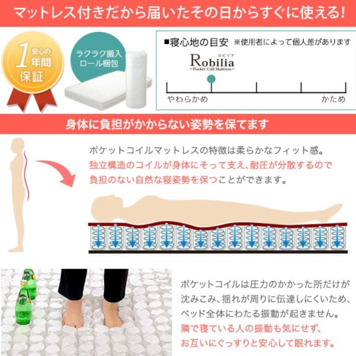 《新品》宮棚·照明付きフロアベッド＋マットレスSET★ シングルベッド