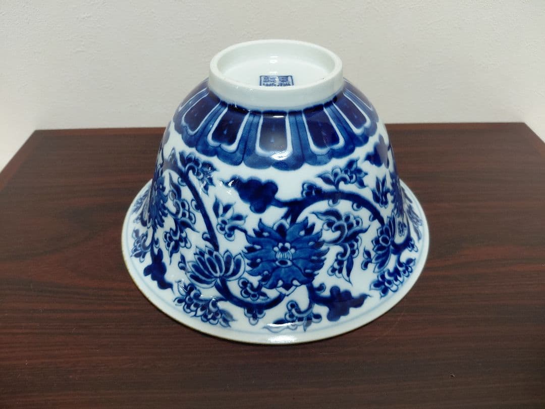 景徳鎮製 染付末広形水指 共箱 茶道具