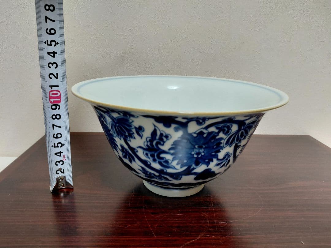 景徳鎮製 染付末広形水指 共箱 茶道具