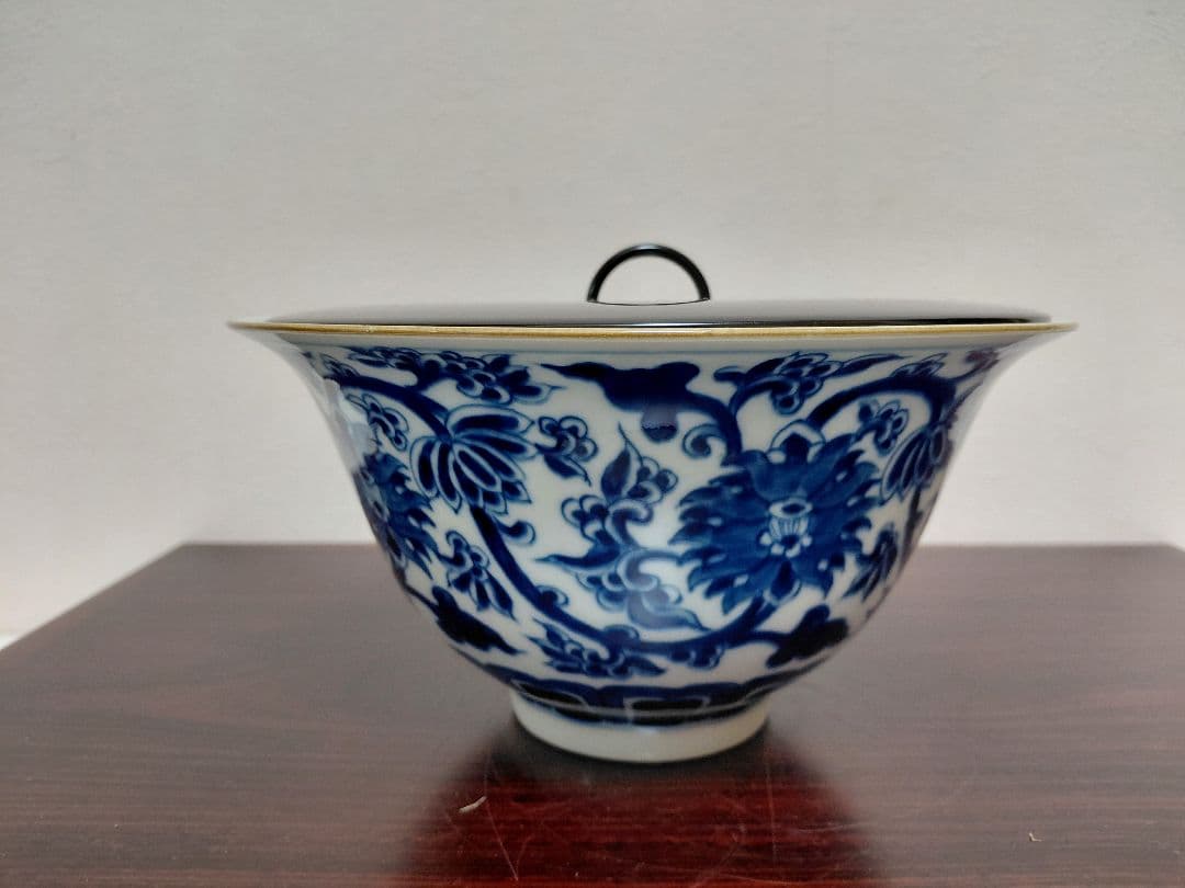 景徳鎮製 染付末広形水指 共箱 茶道具