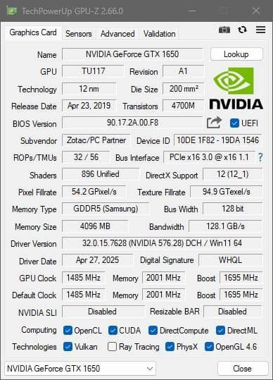 グラフィックボード・グラボ・ビデオカード ZOTAC GAMING GeForce GTX 1650 OC