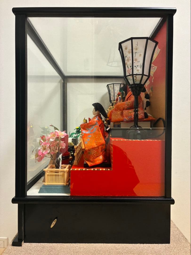 久月 ひな人形 親王飾り 三人官女 ガラスケース オルゴール 箱付き