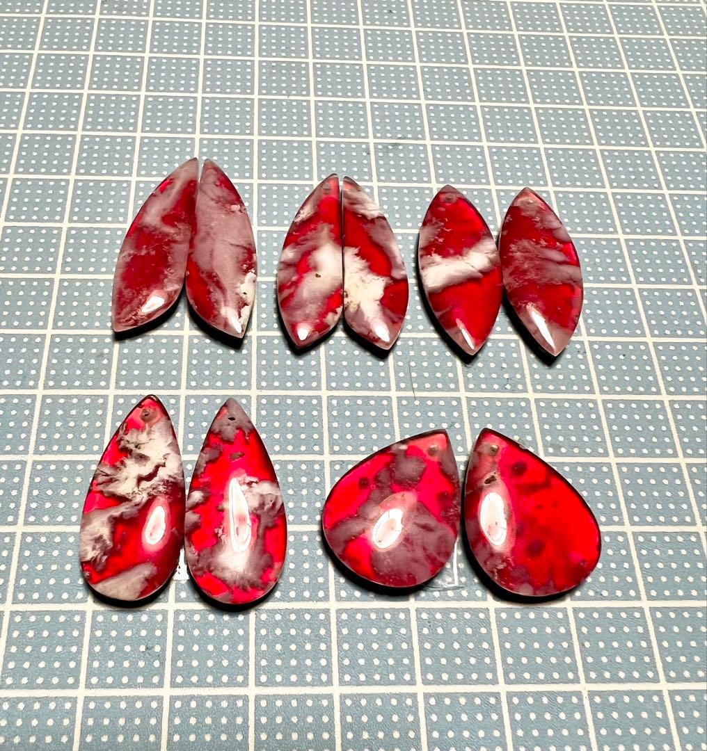 オーロラ　プルームアゲート　ダブレット　レッド　14kgfピアス