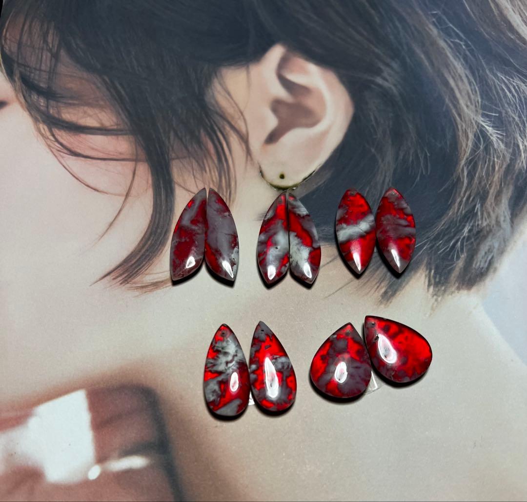 オーロラ　プルームアゲート　ダブレット　レッド　14kgfピアス