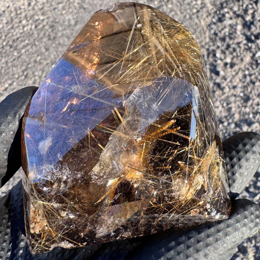 M-207タイチンルチルクォーツ原石 高密度ゴールドルチル天然石323.6g