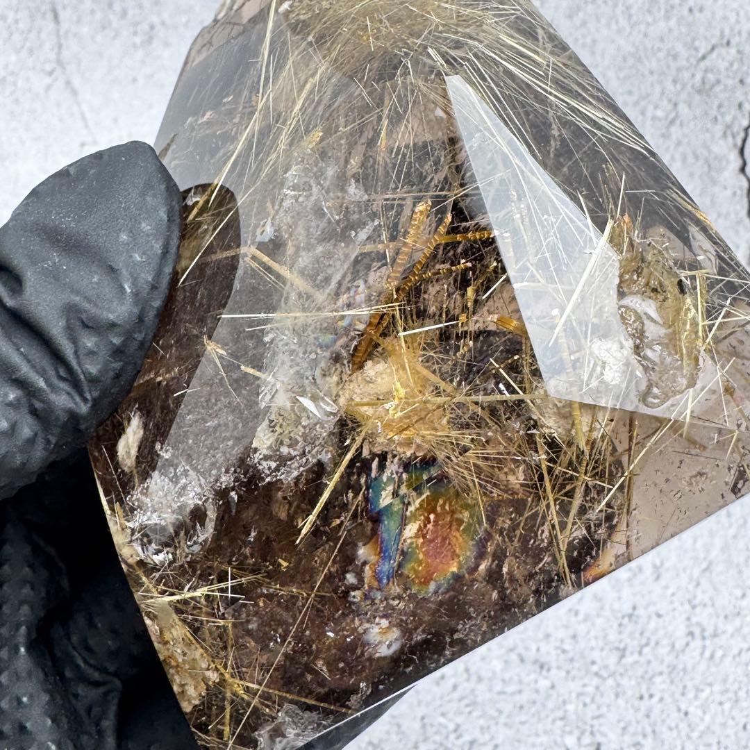 M-207タイチンルチルクォーツ原石 高密度ゴールドルチル天然石323.6g