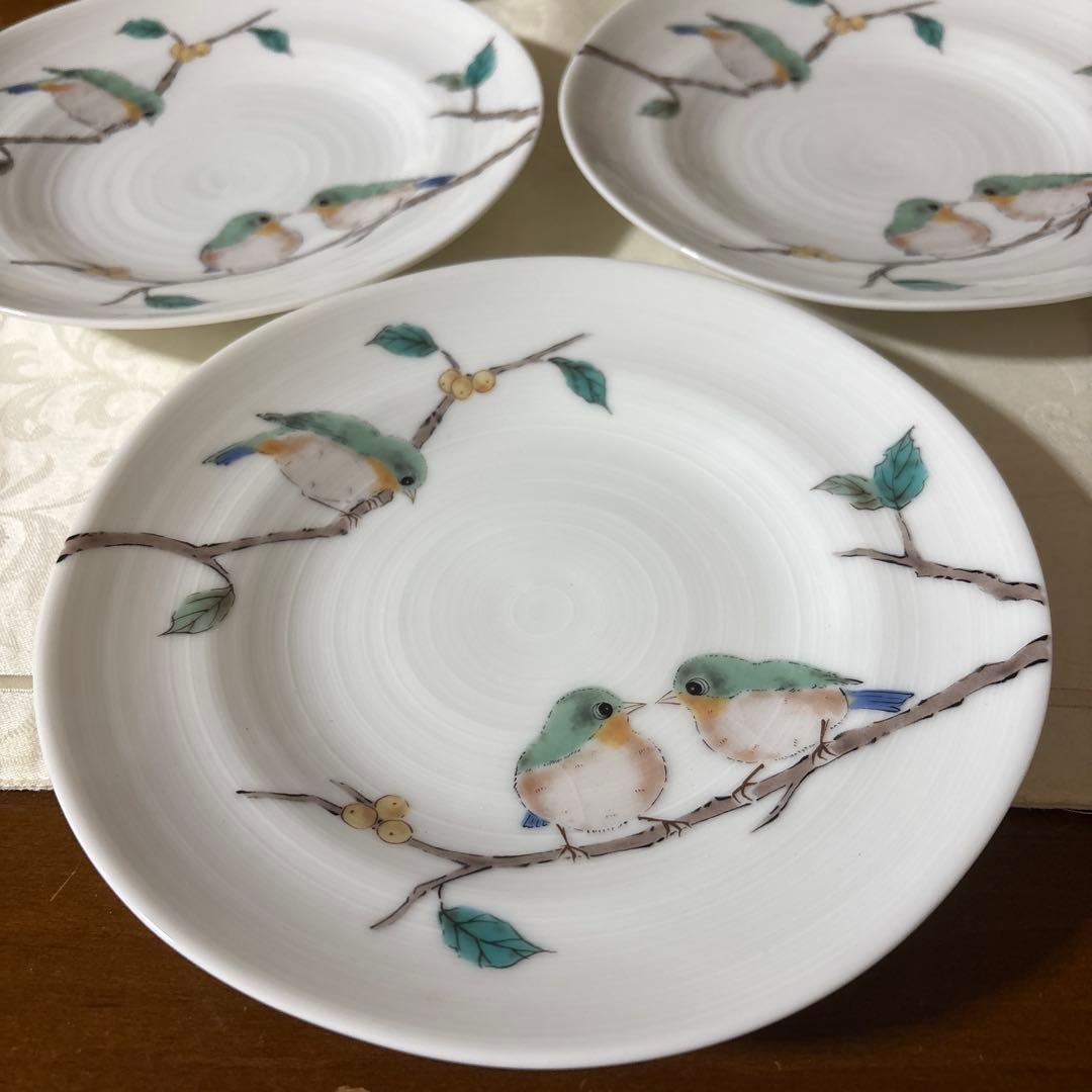 九谷焼 九谷 青郊窯 めじろ 小鳥 中皿 5枚 箱付