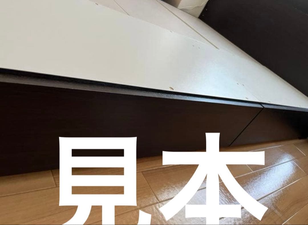 ダークブラウン 木製 ダブルベッドフレーム 収納付き、マットレス付き