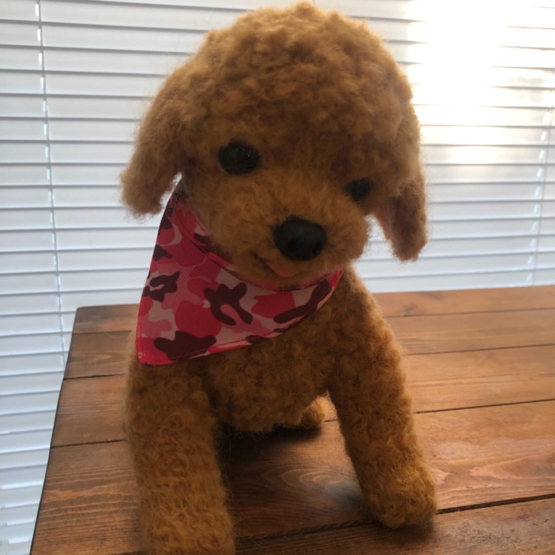 大きなサイズ 羊毛フェルト ハンドメイド 茶色プードル 巻き毛がキュートな子です