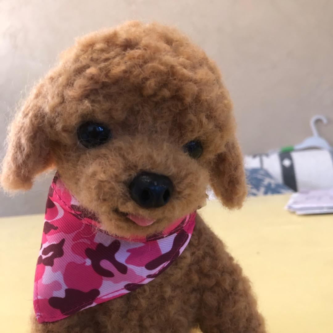 大きなサイズ 羊毛フェルト ハンドメイド 茶色プードル 巻き毛がキュートな子です