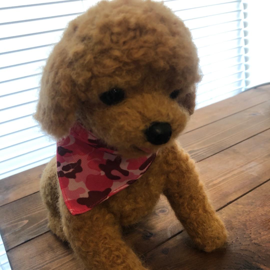 大きなサイズ 羊毛フェルト ハンドメイド 茶色プードル 巻き毛がキュートな子です