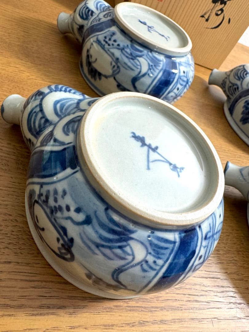 417染付　祥瑞山水紋　片口小鉢揃　4客組　未使用品　共箱