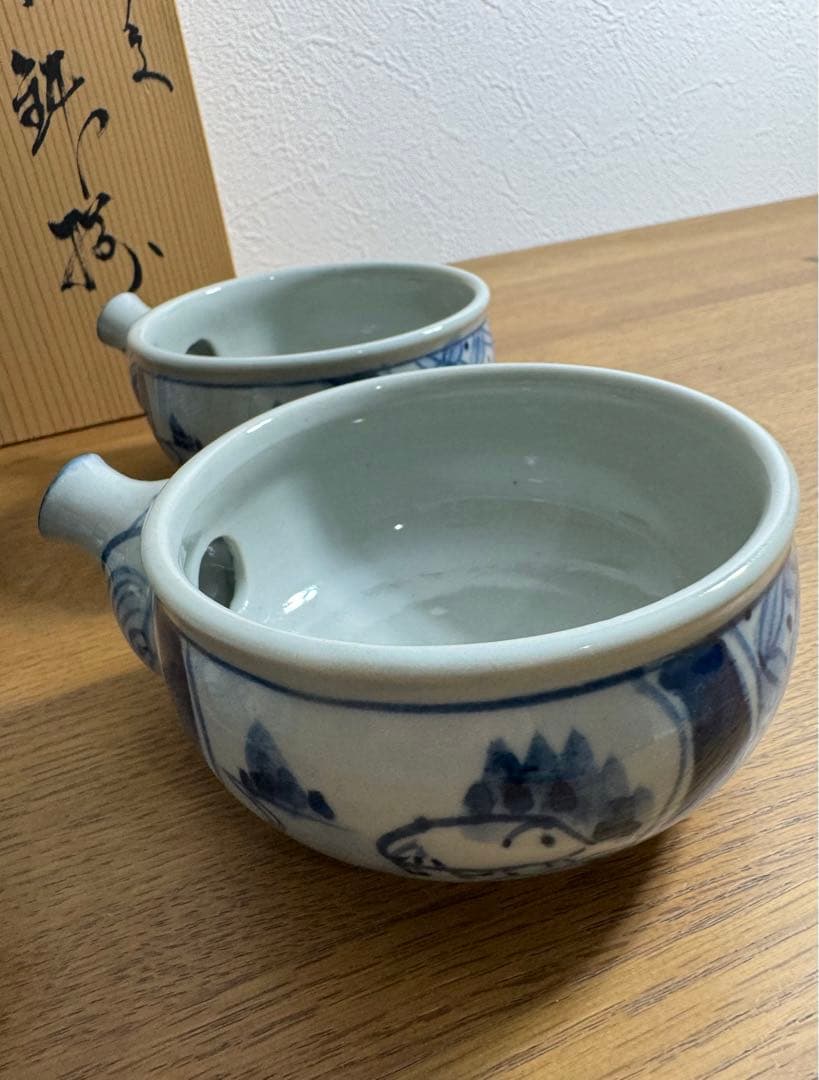 417染付　祥瑞山水紋　片口小鉢揃　4客組　未使用品　共箱