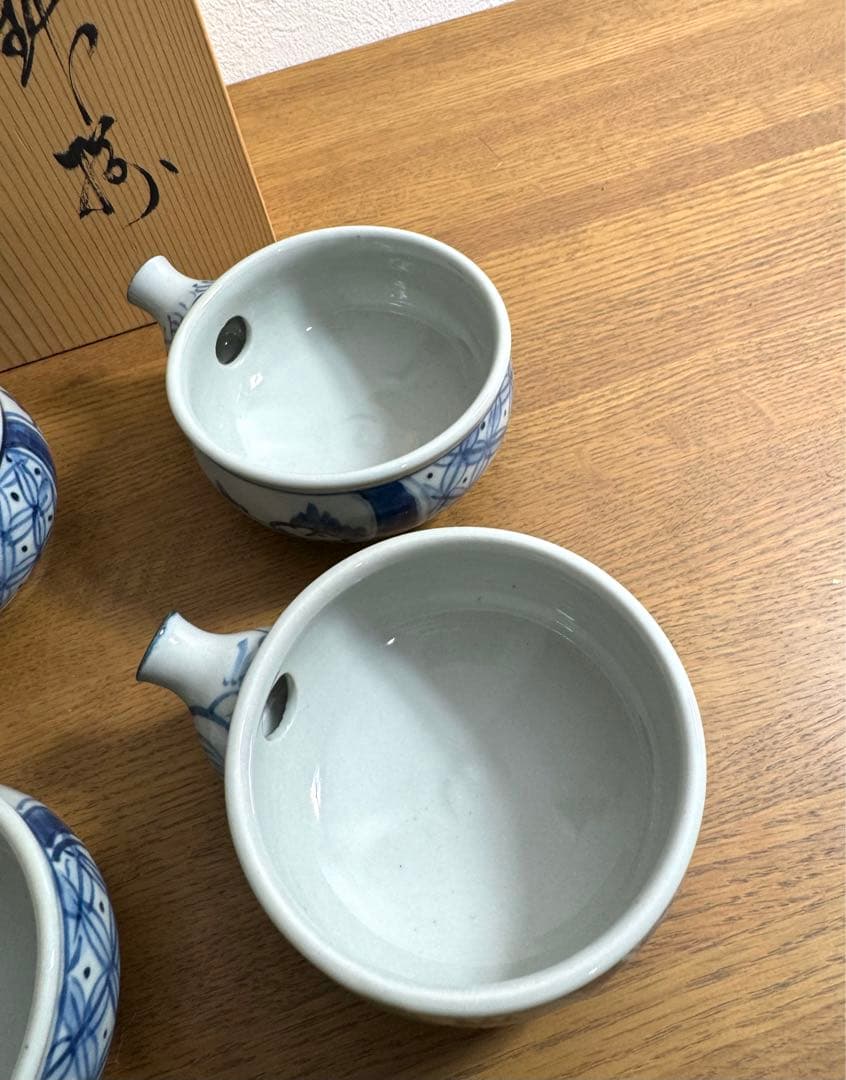 417染付　祥瑞山水紋　片口小鉢揃　4客組　未使用品　共箱