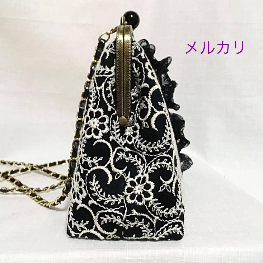 がま口バッグ　ショルダーバッグ　ハンドメイド　刺繍　フォーマルバッグ