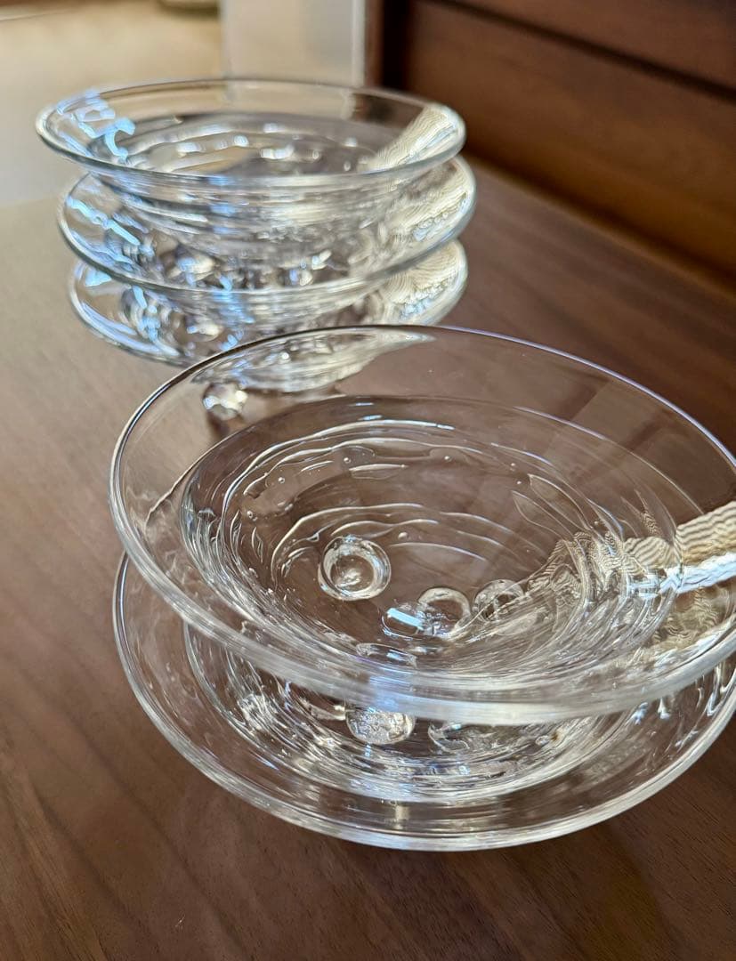 ガラス製ボウル 気泡入り 鉢 浅鉢 5個セット