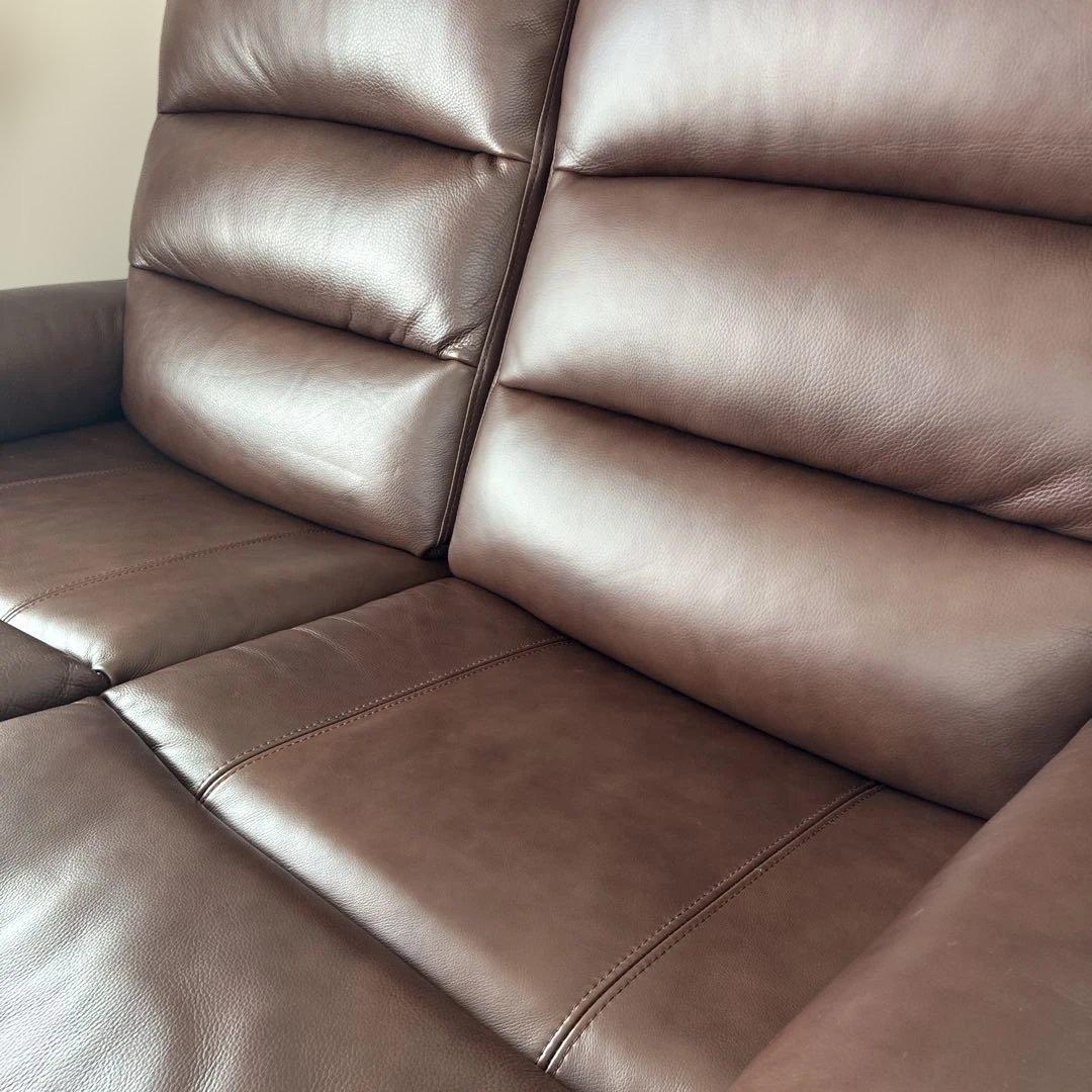 ソファ　2人掛　ブラウン　ニトリ　電動リクライニングソファ 本厚革