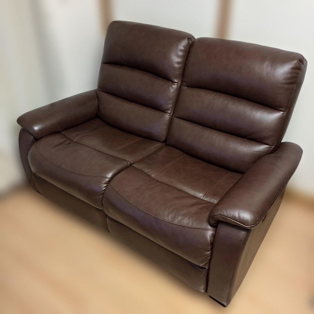 ソファ　2人掛　ブラウン　ニトリ　電動リクライニングソファ 本厚革