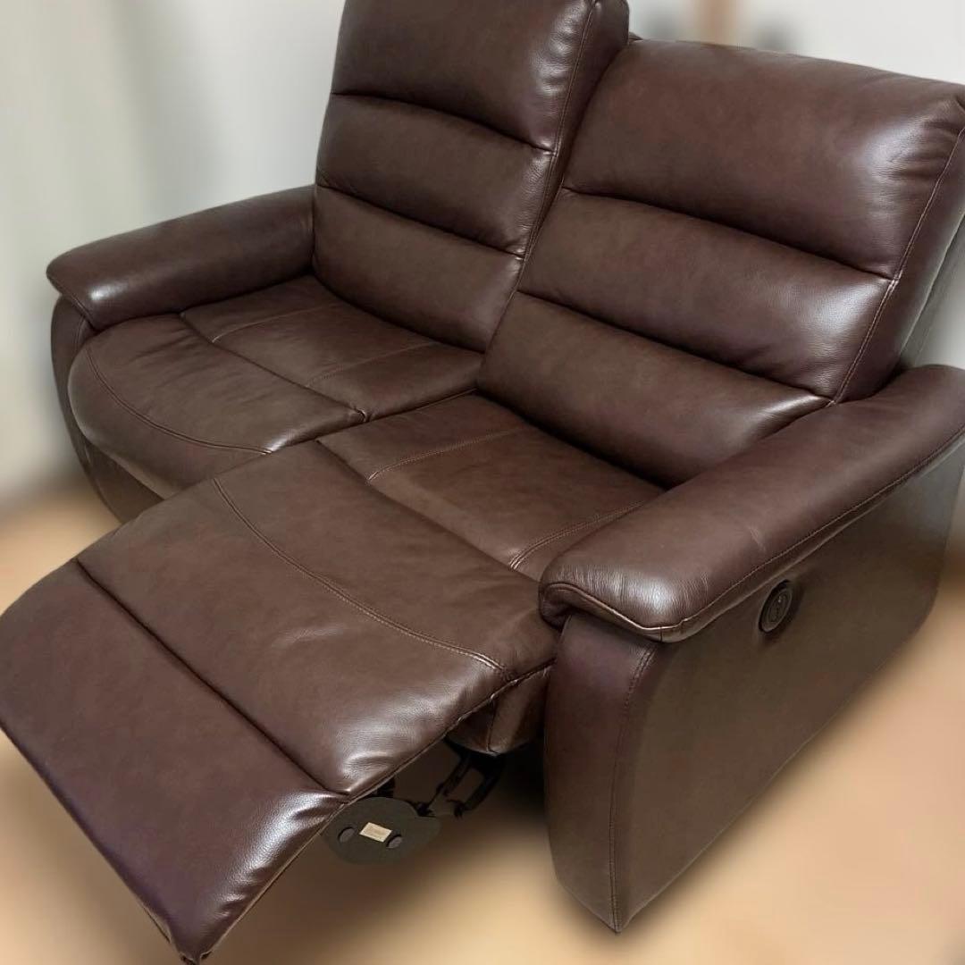 ソファ　2人掛　ブラウン　ニトリ　電動リクライニングソファ 本厚革