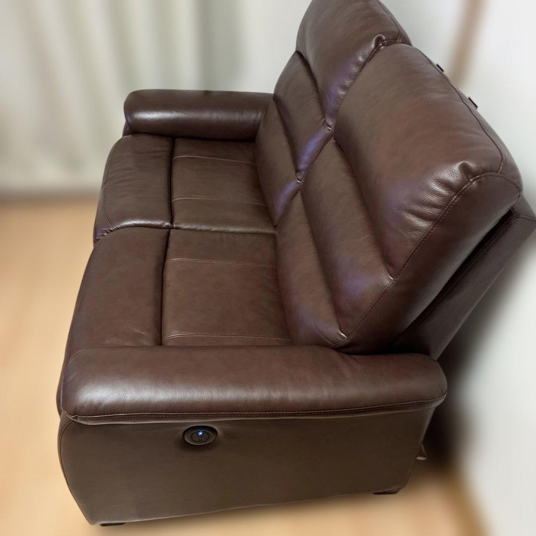 ソファ　2人掛　ブラウン　ニトリ　電動リクライニングソファ 本厚革