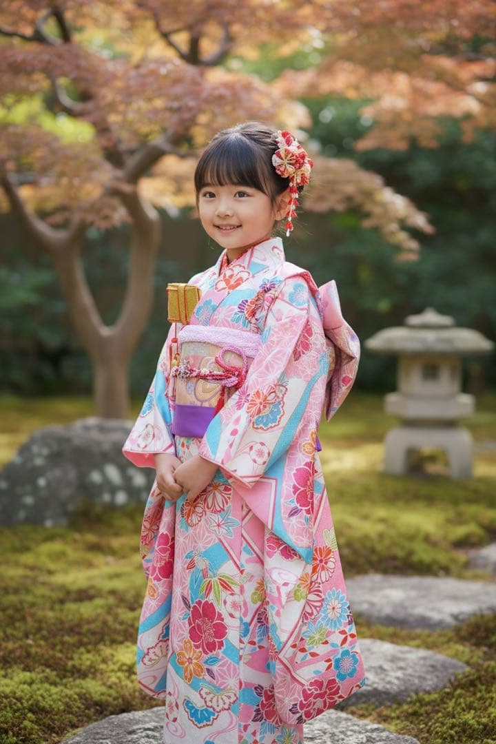 パール付帯締め♡七五三　7歳　女の子　フルセット　水色　ピンク　紫