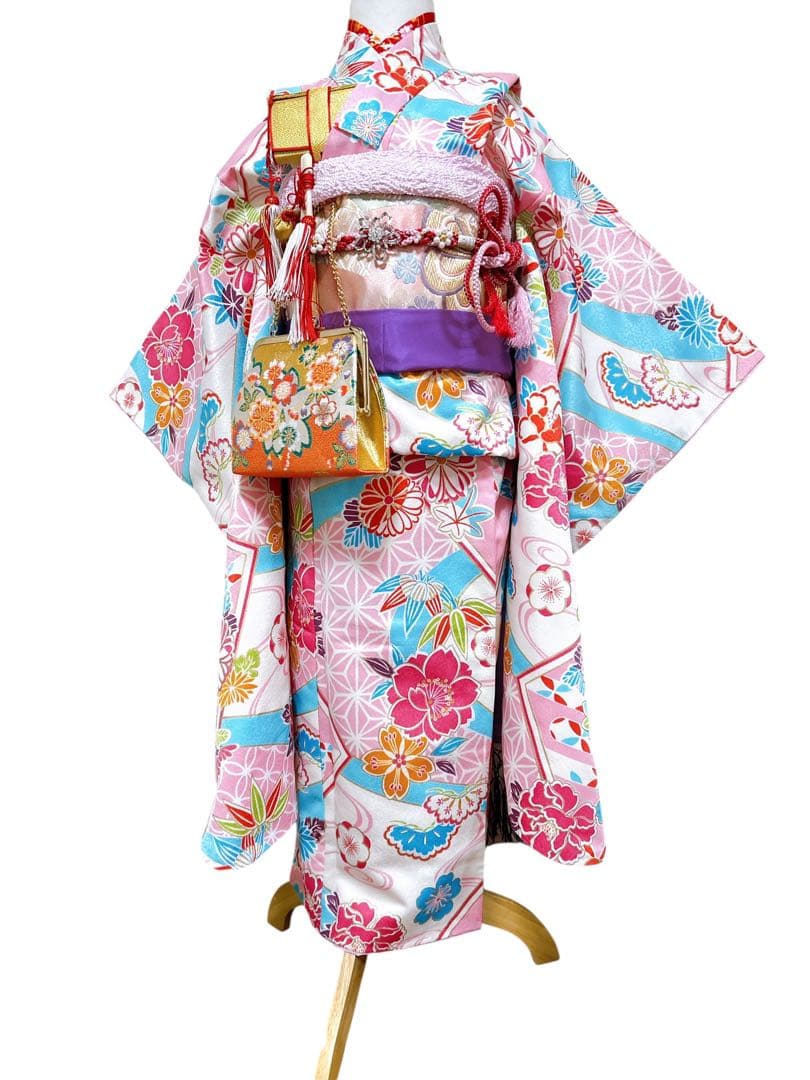 パール付帯締め♡七五三　7歳　女の子　フルセット　水色　ピンク　紫