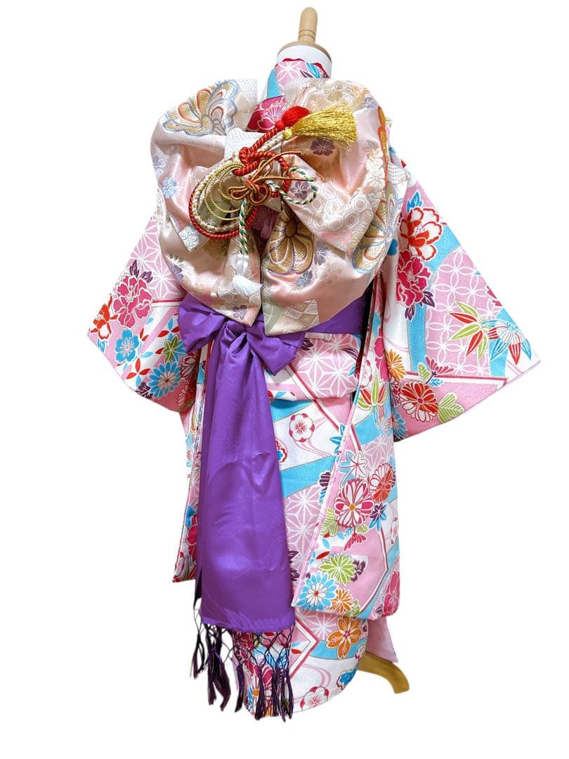 パール付帯締め♡七五三　7歳　女の子　フルセット　水色　ピンク　紫