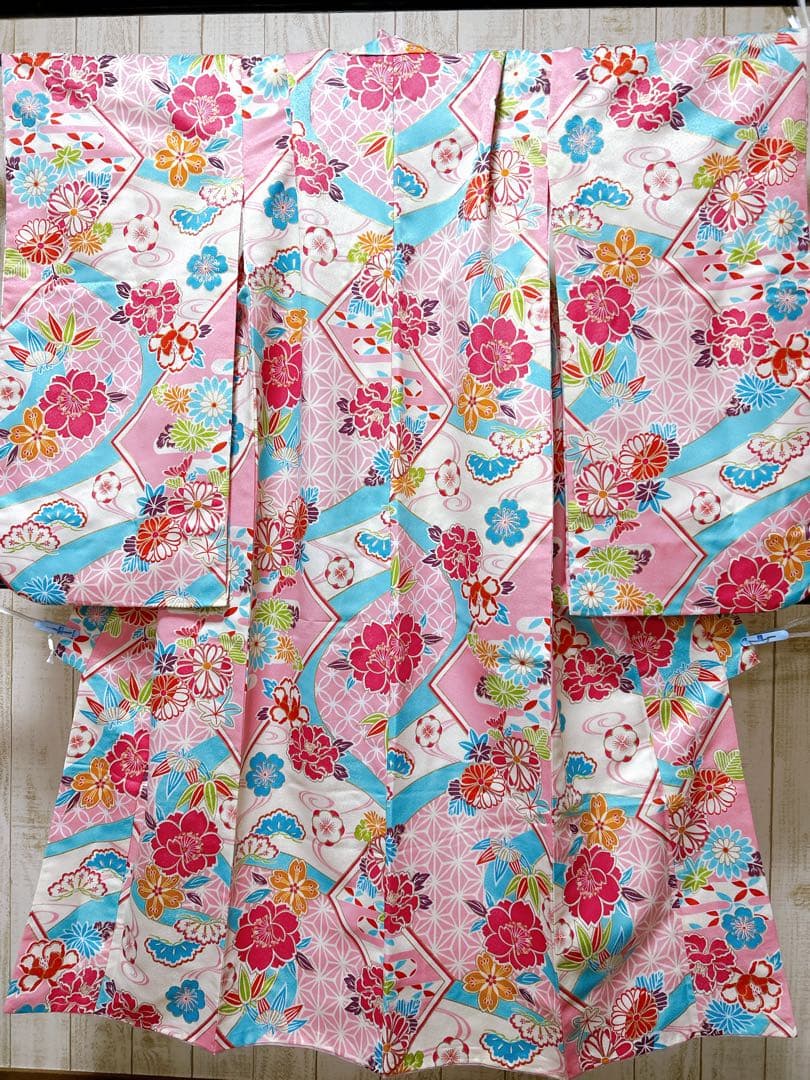 パール付帯締め♡七五三　7歳　女の子　フルセット　水色　ピンク　紫