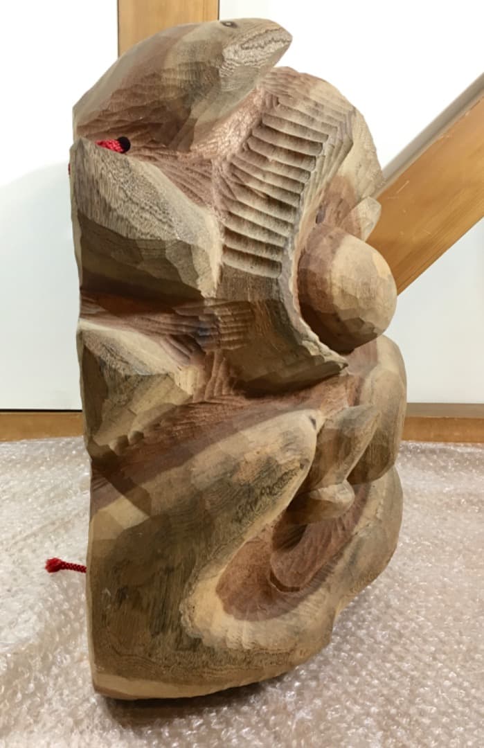 ○【世界的名工】前島秀章 大鬼 昭和六十年 特大作品 幅48.5cm 面 木彫