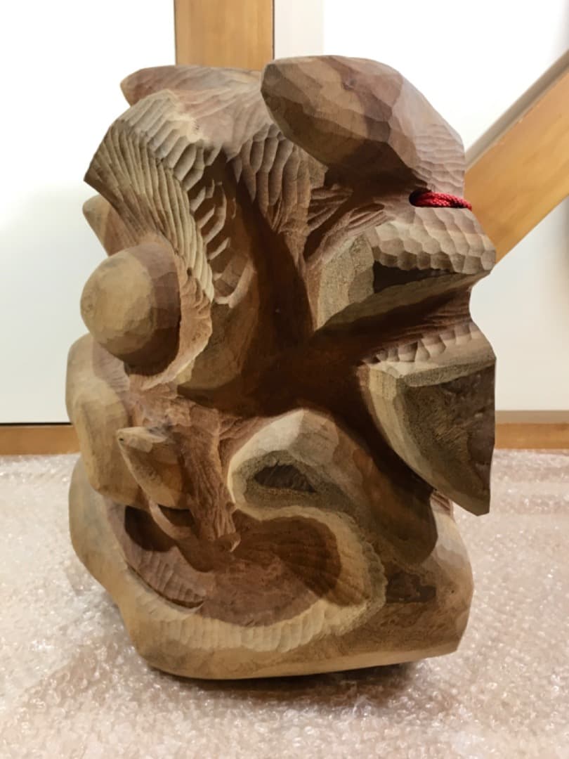 ○【世界的名工】前島秀章 大鬼 昭和六十年 特大作品 幅48.5cm 面 木彫