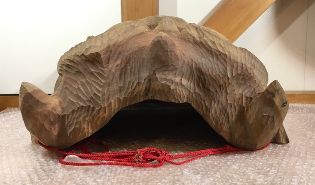 ○【世界的名工】前島秀章 大鬼 昭和六十年 特大作品 幅48.5cm 面 木彫