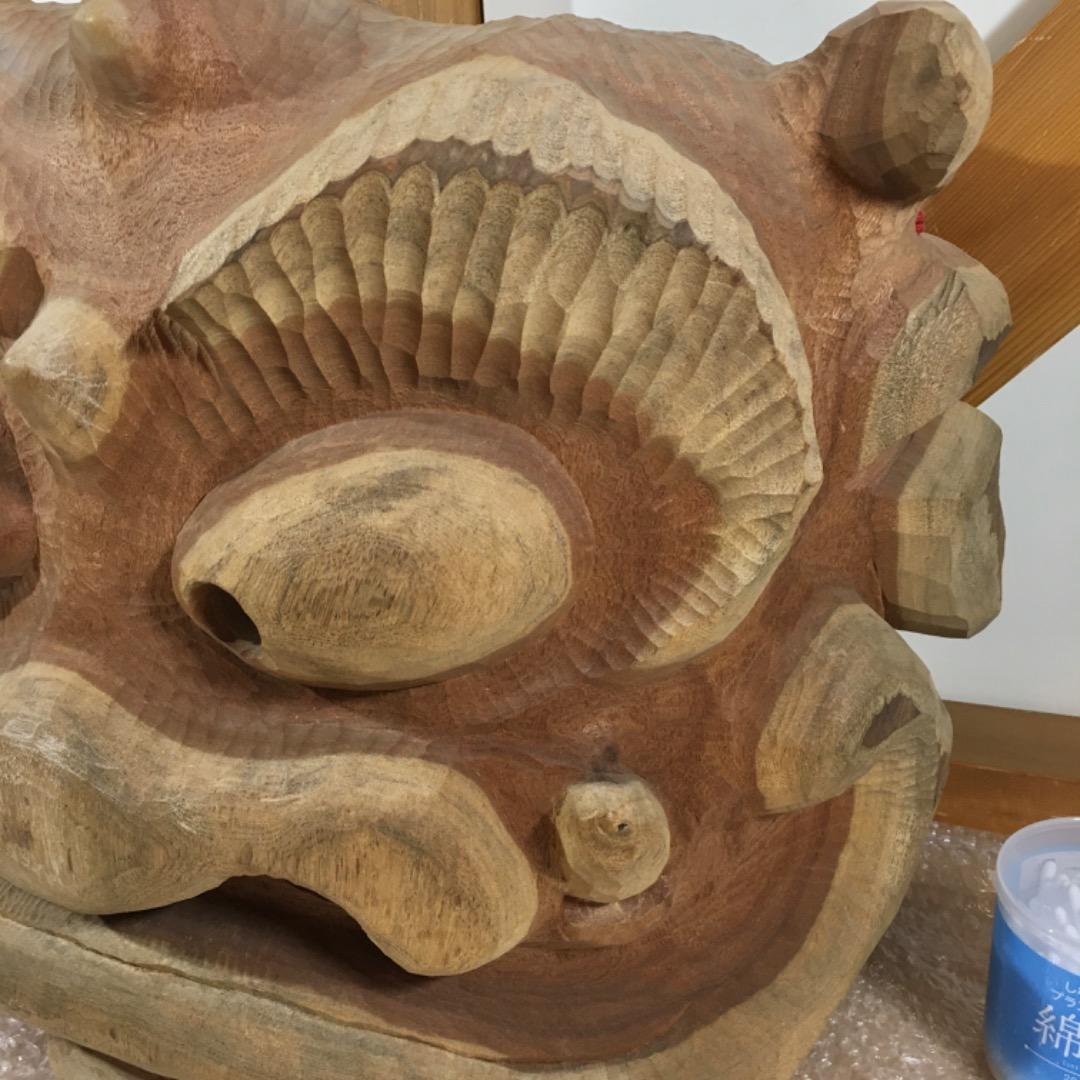 ○【世界的名工】前島秀章 大鬼 昭和六十年 特大作品 幅48.5cm 面 木彫