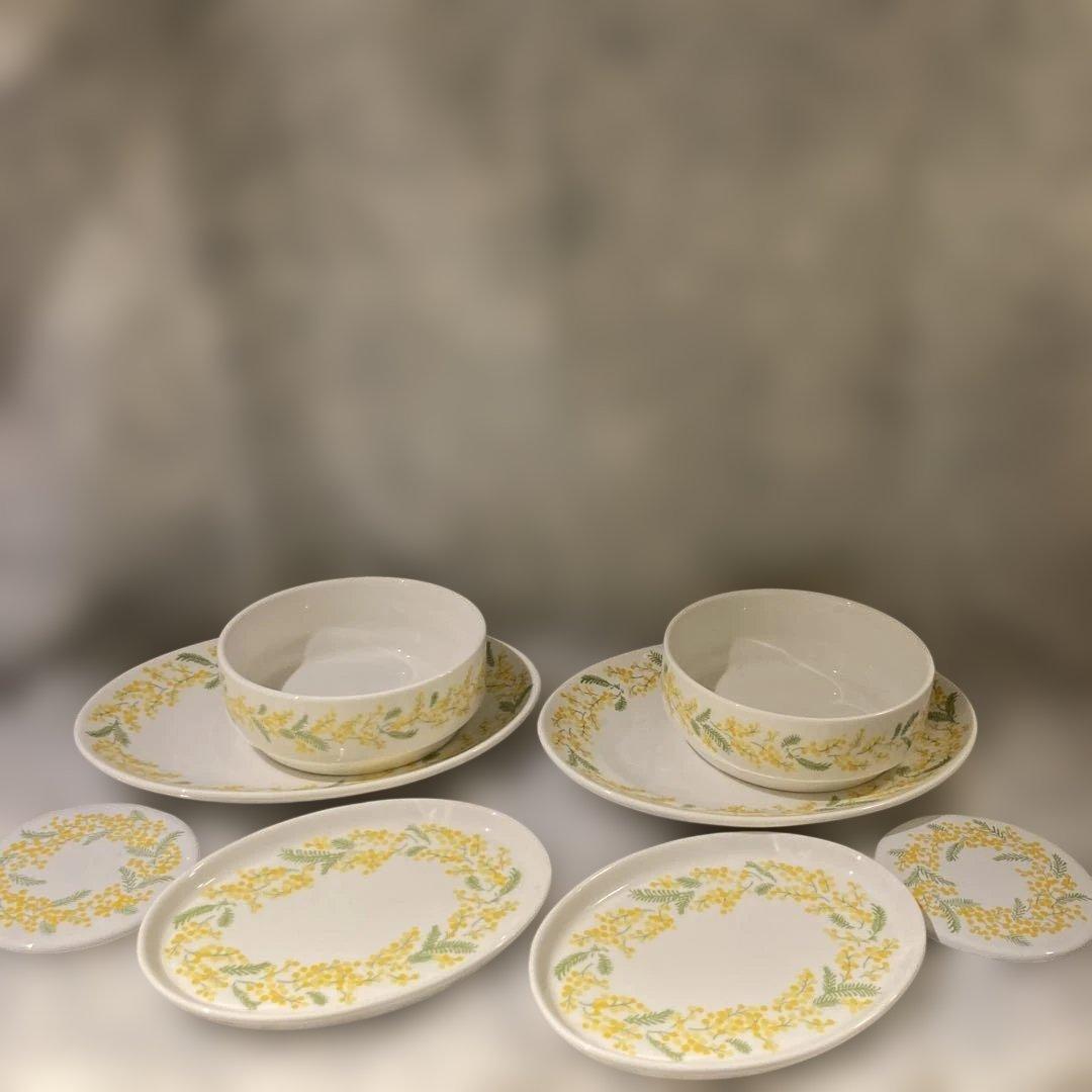 ミモザプレート　カフェセット　スタッキングボウル　オーバルプレート　コースター