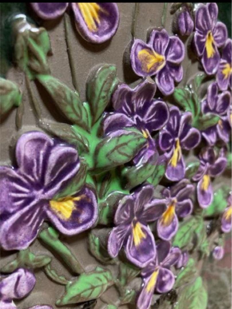 ★大判ヴィンテージ 美品★ジイガントフタ スウェーデン【ヴィオラ紫　陶板】壁飾り