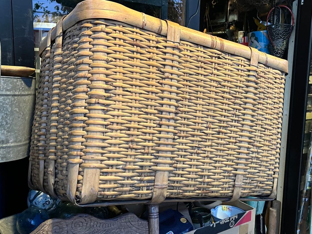 超特大竹籠、特大竹籠、レトロ竹籠、 78センチ、りんご籠、野菜籠、昔の竹籠