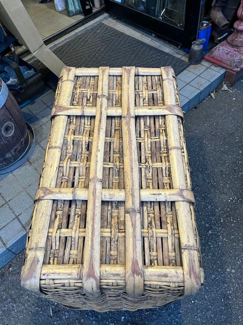 超特大竹籠、特大竹籠、レトロ竹籠、 78センチ、りんご籠、野菜籠、昔の竹籠