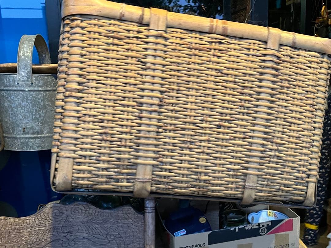 超特大竹籠、特大竹籠、レトロ竹籠、 78センチ、りんご籠、野菜籠、昔の竹籠