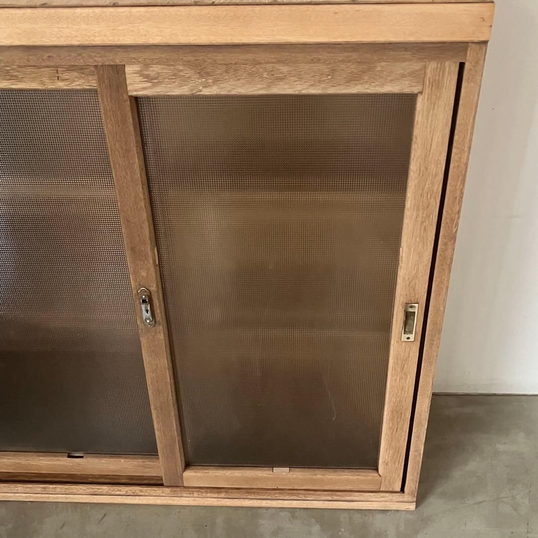 レトロ　アンティーク　古家具　古道具　剥離家具　ストリップド　ガラス棚　シェルフ